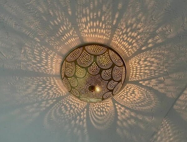 Moroccan Brass Flush Mount Ceiling Light Handmade Shadow Casting Lamp