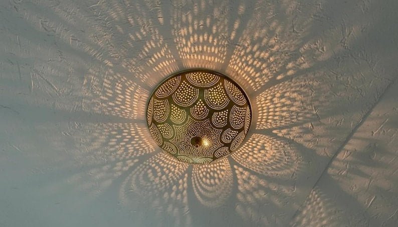 Handmade Moroccan Brass Ceiling Light: Geometric Wall Sconce