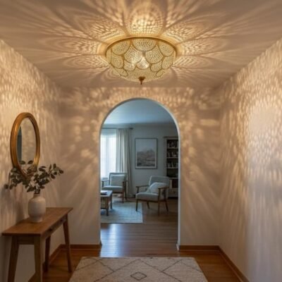 Handmade Moroccan Brass Ceiling Light: Geometric Wall Sconce