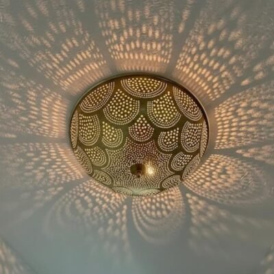 Handmade Moroccan Brass Ceiling Light: Geometric Wall Sconce