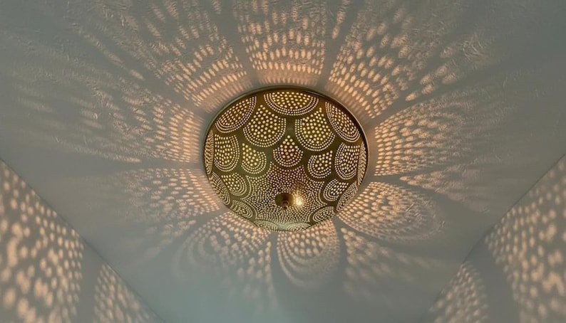 Handmade Moroccan Brass Ceiling Light: Geometric Wall Sconce