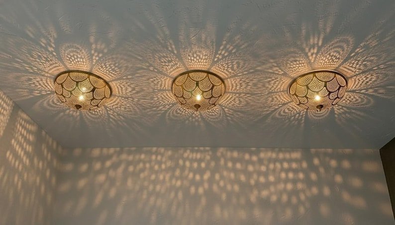 Handmade Moroccan Brass Ceiling Light: Geometric Wall Sconce