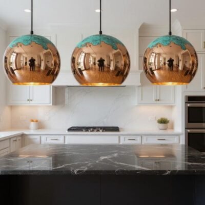 Handmade Copper Pendant Light: Moroccan Globe Lamp with Green Patina
