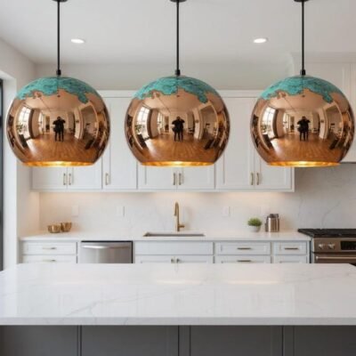 Handmade Copper Pendant Light: Moroccan Globe Lamp with Green Patina