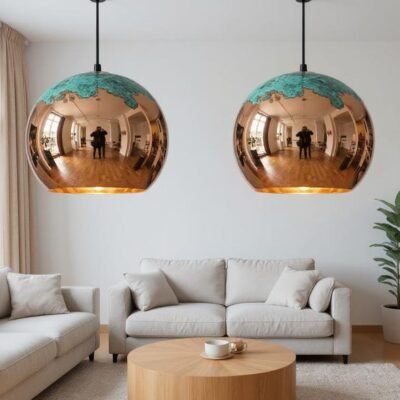 Handmade Copper Pendant Light: Moroccan Globe Lamp with Green Patina