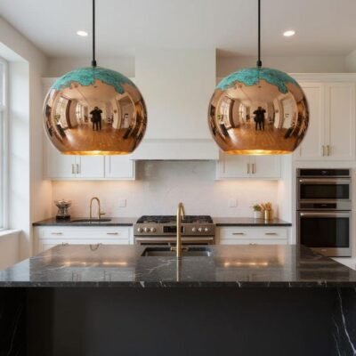 Handmade Copper Pendant Light: Moroccan Globe Lamp with Green Patina