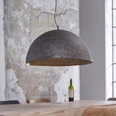 Set of 2, Dome Pendant Light,Handmade brass Pendant Lamps,Semi-Circle Black Metal Pendant,Moroccan Ceiling Light. Black outside Gold inside