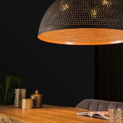 Set of 2, Dome Pendant Light,Handmade brass Pendant Lamps,Semi-Circle Black Metal Pendant,Moroccan Ceiling Light. Black outside Gold inside