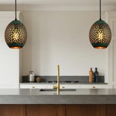 Green Patina Brass Pendant Light: Handmade Moroccan Boho Lighting Green Patina Brass Pendant Light: Handmade Moroccan Boho Lighting