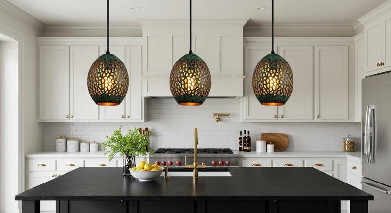 Green Patina Brass Pendant Light: Handmade Moroccan Boho Lighting Green Patina Brass Pendant Light: Handmade Moroccan Boho Lighting