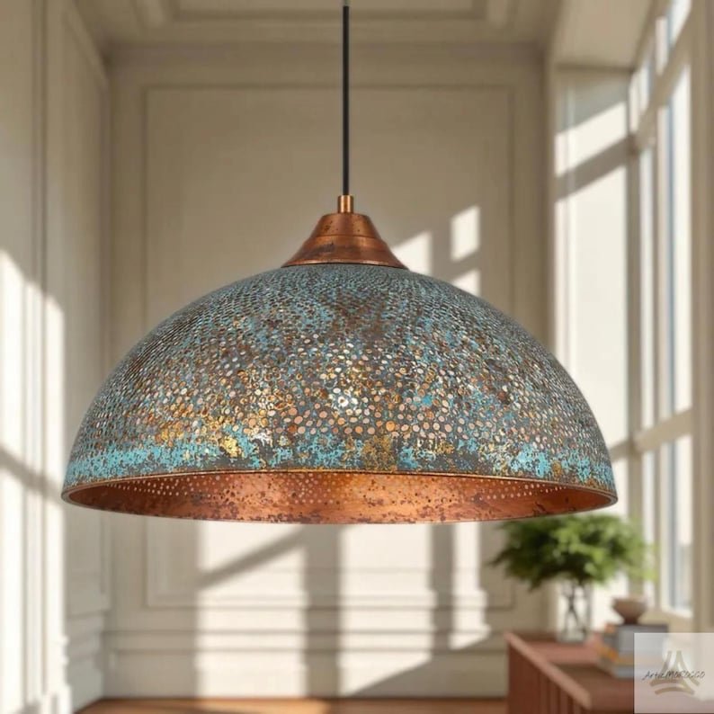 Industrial Copper Pendant Light, Green Patina Copper Pendant Light, Oxidized Copper Island Kitchen Lighting, Rustic chandelier Industrial Copper Pendant Light, Green Patina Copper Pendant Light, Oxidized Copper Island Kitchen Lighting, Rustic chandelier