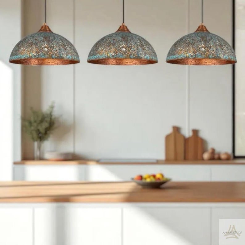 Industrial Copper Pendant Light, Green Patina Copper Pendant Light, Oxidized Copper Island Kitchen Lighting, Rustic chandelier Industrial Copper Pendant Light, Green Patina Copper Pendant Light, Oxidized Copper Island Kitchen Lighting, Rustic chandelier