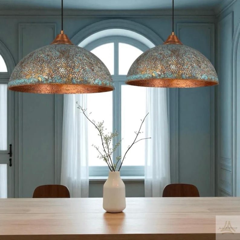 Industrial Copper Pendant Light, Green Patina Copper Pendant Light, Oxidized Copper Island Kitchen Lighting, Rustic chandelier Industrial Copper Pendant Light, Green Patina Copper Pendant Light, Oxidized Copper Island Kitchen Lighting, Rustic chandelier