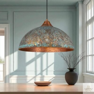 products-GreenPatinaCopper9 Turquoise Patina Copper Dome Pendant Light