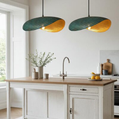 Green Patina Copper Dome Pendant Light - Brass Farmhouse Lighting