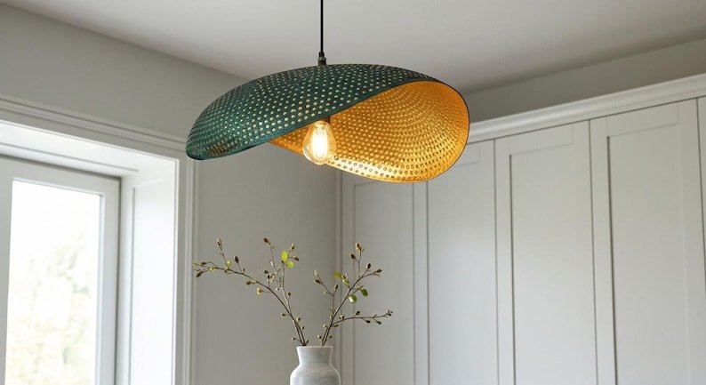 Green Patina Copper Dome Pendant Light - Brass Farmhouse Lighting