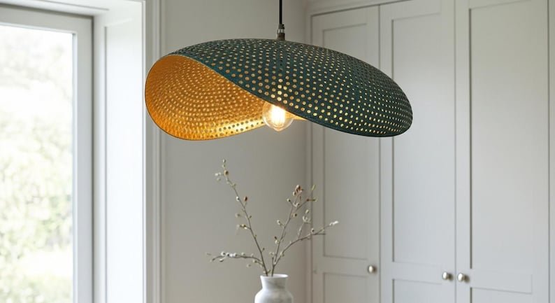 Green Patina Copper Dome Pendant Light - Brass Farmhouse Lighting
