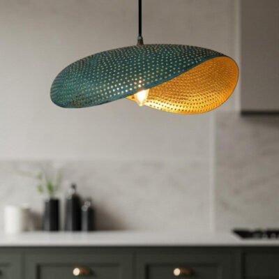 Green Patina Copper Dome Pendant Light - Brass Farmhouse Lighting