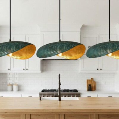 Green Patina Copper Dome Pendant Light - Brass Farmhouse Lighting