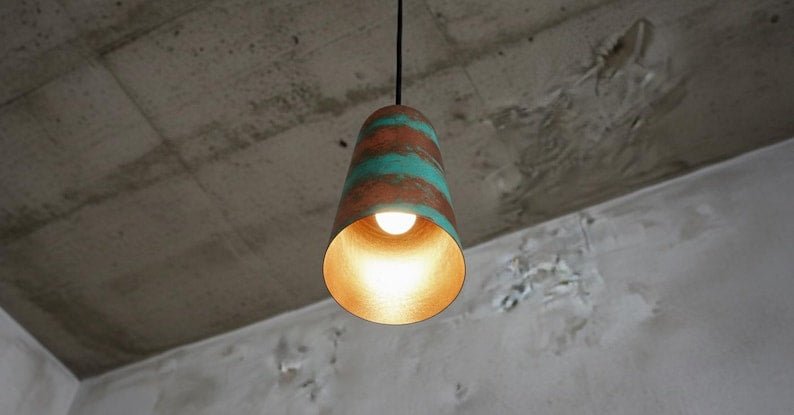 Handmade Green Patina Copper Pendant Light - Rustic Farmhouse Dome Lamp Handmade Green Patina Copper Pendant Light - Rustic Farmhouse Dome Lamp