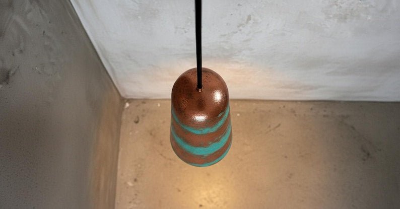 Handmade Green Patina Copper Pendant Light - Rustic Farmhouse Dome Lamp Handmade Green Patina Copper Pendant Light - Rustic Farmhouse Dome Lamp