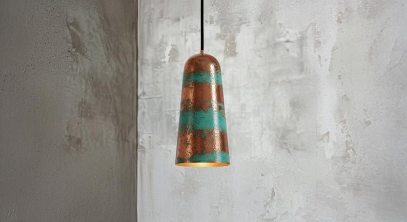 Handmade Green Patina Copper Pendant Light - Rustic Farmhouse Dome Lamp Handmade Green Patina Copper Pendant Light - Rustic Farmhouse Dome Lamp