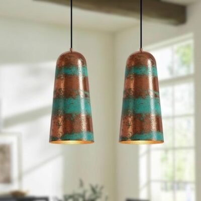 products-GreenPatinaCopperPendant5 Handmade Green Patina Copper Pendant Light - Rustic Farmhouse Dome Lamp