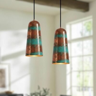 Handmade Green Patina Copper Pendant Light - Rustic Farmhouse Dome Lamp Handmade Green Patina Copper Pendant Light - Rustic Farmhouse Dome Lamp