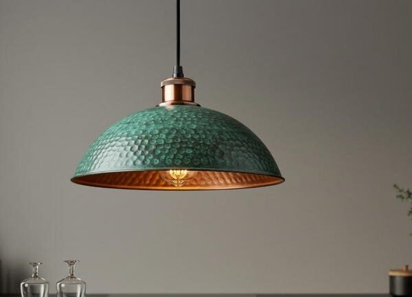 Handmade Hammered Green Patina Copper Dome Pendant Light
