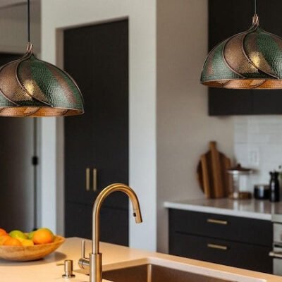 Handcrafted Hammered Copper Pendant Light: Green Patina Dome Lamp