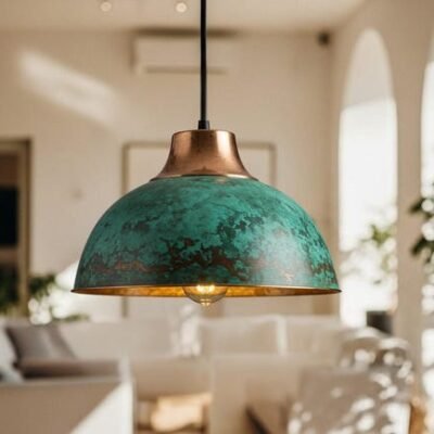 Handmade Moroccan Copper Pendant Light: Green Patina Farmhouse Lighting