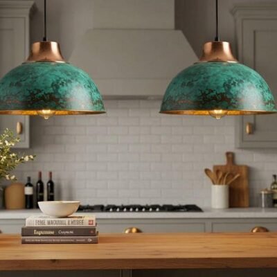 Handmade Moroccan Copper Pendant Light: Green Patina Farmhouse Lighting