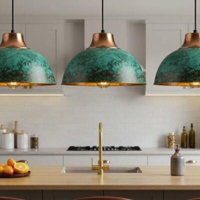 Handmade Moroccan Copper Pendant Light: Green Patina Farmhouse Lighting