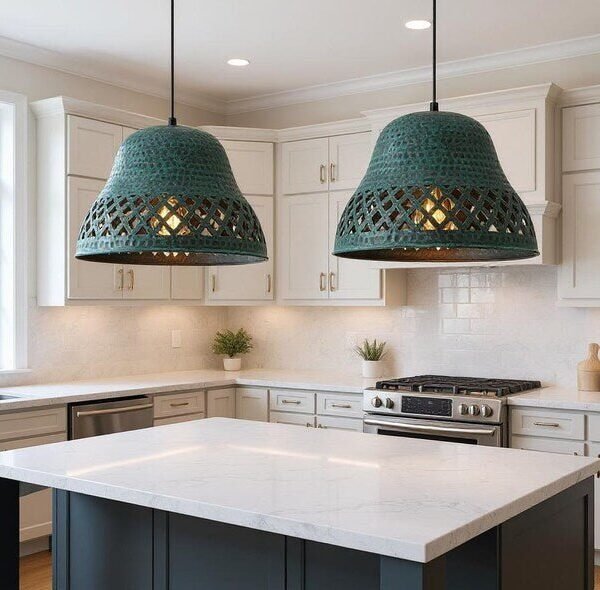 Rustic Green Patina Moroccan Pendant Light