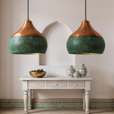 Handmade Green Patina Copper Dome Pendant Light