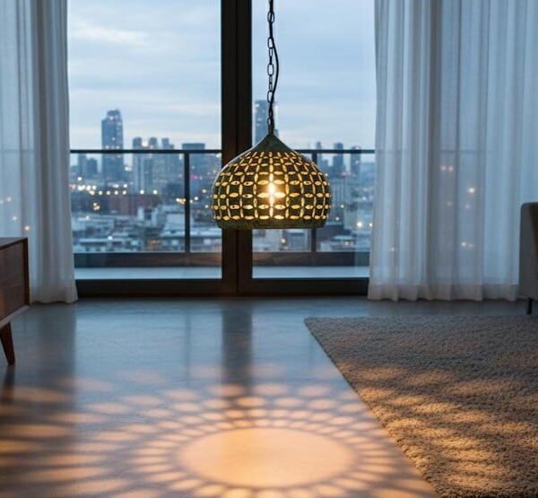 Hand-Carved Copper Pendant Light: Green Patina Oxidized Brass Dome Lamp