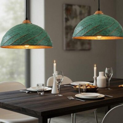 Hand Hammered Copper Pendant Light: Moroccan Green Patina Ceiling Lamp Hand Hammered Copper Pendant Light: Moroccan Green Patina Ceiling Lamp