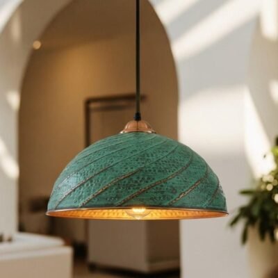 Hand Hammered Copper Pendant Light: Moroccan Green Patina Ceiling Lamp Hand Hammered Copper Pendant Light: Moroccan Green Patina Ceiling Lamp