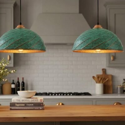 Hand Hammered Copper Pendant Light: Moroccan Green Patina Ceiling Lamp Hand Hammered Copper Pendant Light: Moroccan Green Patina Ceiling Lamp
