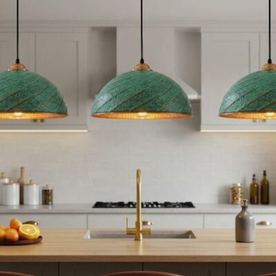 Hand Hammered Copper Pendant Light: Moroccan Green Patina Ceiling Lamp Hand Hammered Copper Pendant Light: Moroccan Green Patina Ceiling Lamp