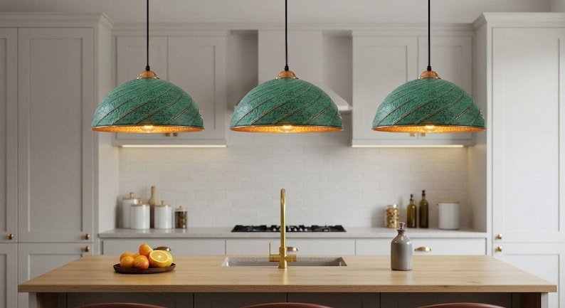 Hand Hammered Copper Pendant Light: Moroccan Green Patina Ceiling Lamp Hand Hammered Copper Pendant Light: Moroccan Green Patina Ceiling Lamp