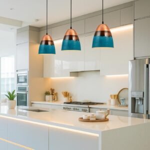 Handcrafted Turquoise Patina Copper Pendant Light