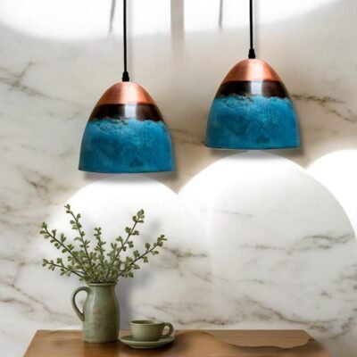 Set of 3 Oxidized Copper Dome Pendant Light, Handcrafted Green Patina Farmhouse Ceiling Fixture, Copper Pendant Light , Oxidized Copper Lamp