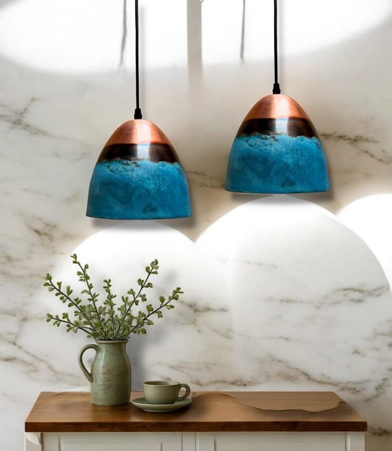 Set of 3 Oxidized Copper Dome Pendant Light, Handcrafted Green Patina Farmhouse Ceiling Fixture, Copper Pendant Light , Oxidized Copper Lamp