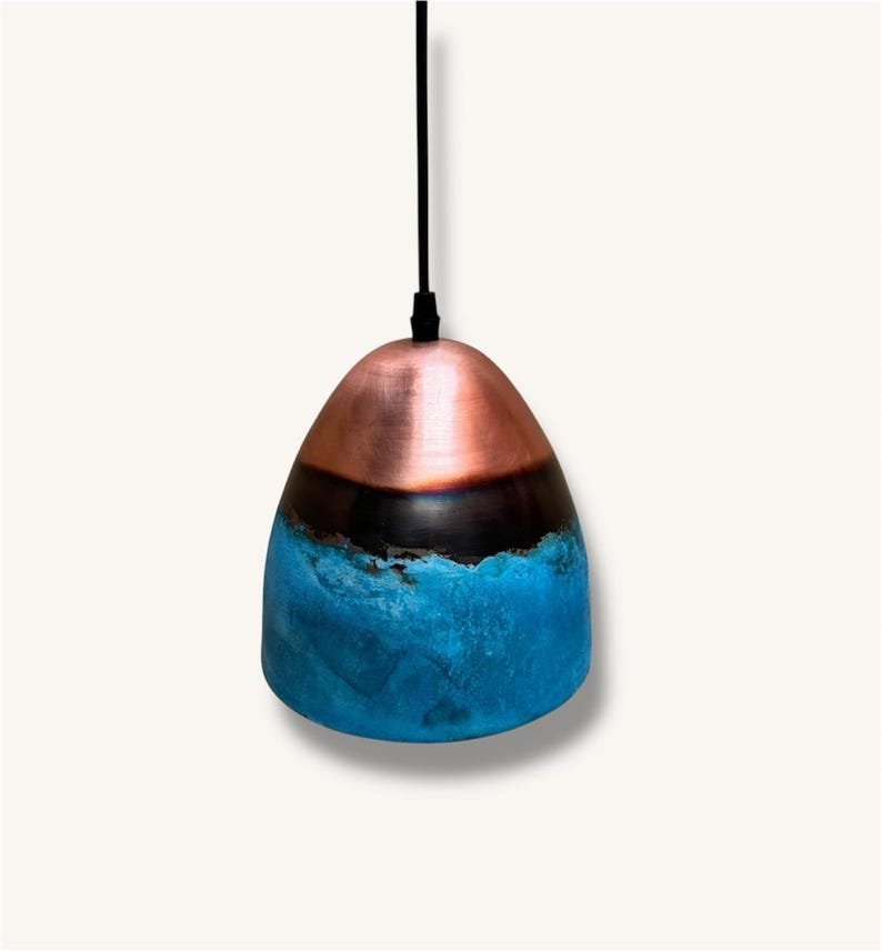 Set of 3 Oxidized Copper Dome Pendant Light, Handcrafted Green Patina Farmhouse Ceiling Fixture, Copper Pendant Light , Oxidized Copper Lamp