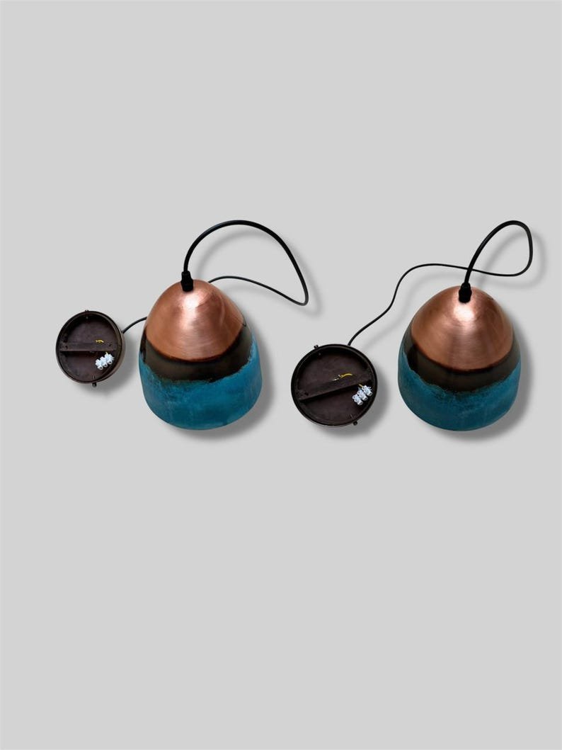 Set of 3 Oxidized Copper Dome Pendant Light, Handcrafted Green Patina Farmhouse Ceiling Fixture, Copper Pendant Light , Oxidized Copper Lamp