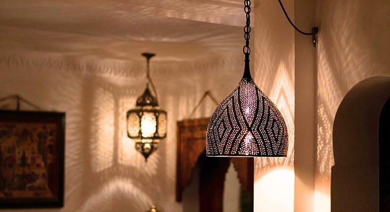 Handcrafted Moroccan Brass Pendant Light - Hanging Lamp