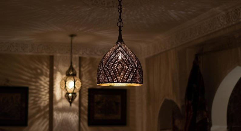 Handcrafted Moroccan Brass Pendant Light - Hanging Lamp