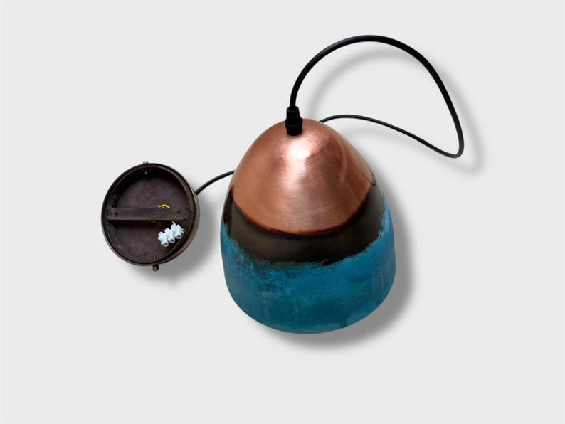 Set of 3 Oxidized Copper Dome Pendant Light, Handcrafted Green Patina Farmhouse Ceiling Fixture, Copper Pendant Light , Oxidized Copper Lamp