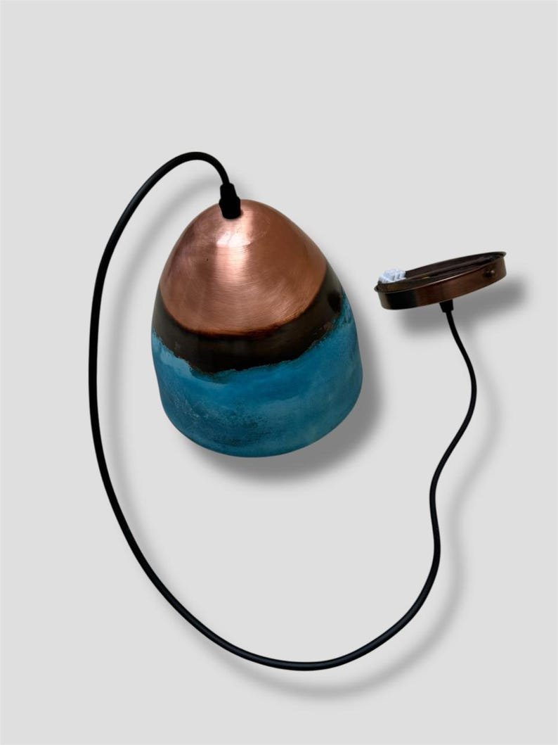 Set of 3 Oxidized Copper Dome Pendant Light, Handcrafted Green Patina Farmhouse Ceiling Fixture, Copper Pendant Light , Oxidized Copper Lamp